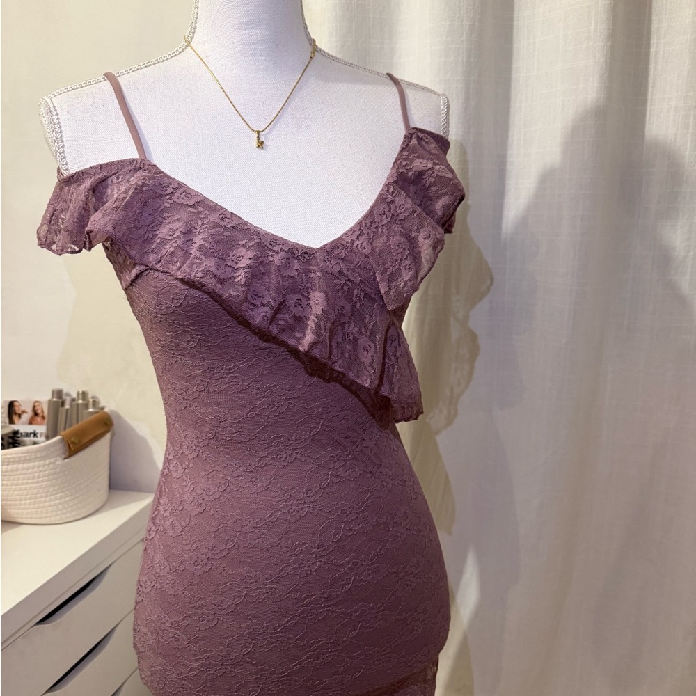Charlotte Russe Mauve Lace Ruffle Midi Dress